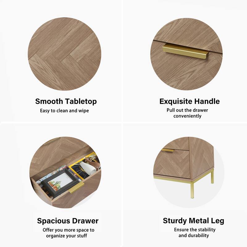 Bedroom Dresser 3Drawer Wooden Chest of Drawers Herringbone Accent